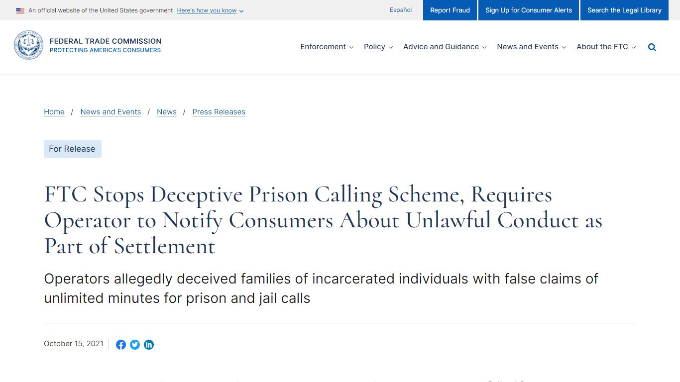 FTC Stops Deceptive Prison Calling Scheme, Requires Operator to Notify ...