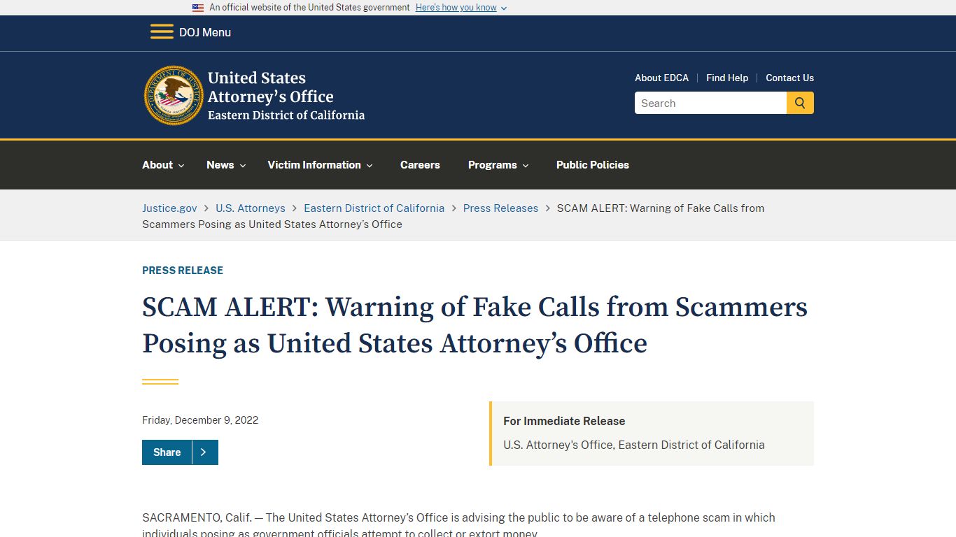 SCAM ALERT: Warning of Fake Calls from Scammers Posing as United States ...