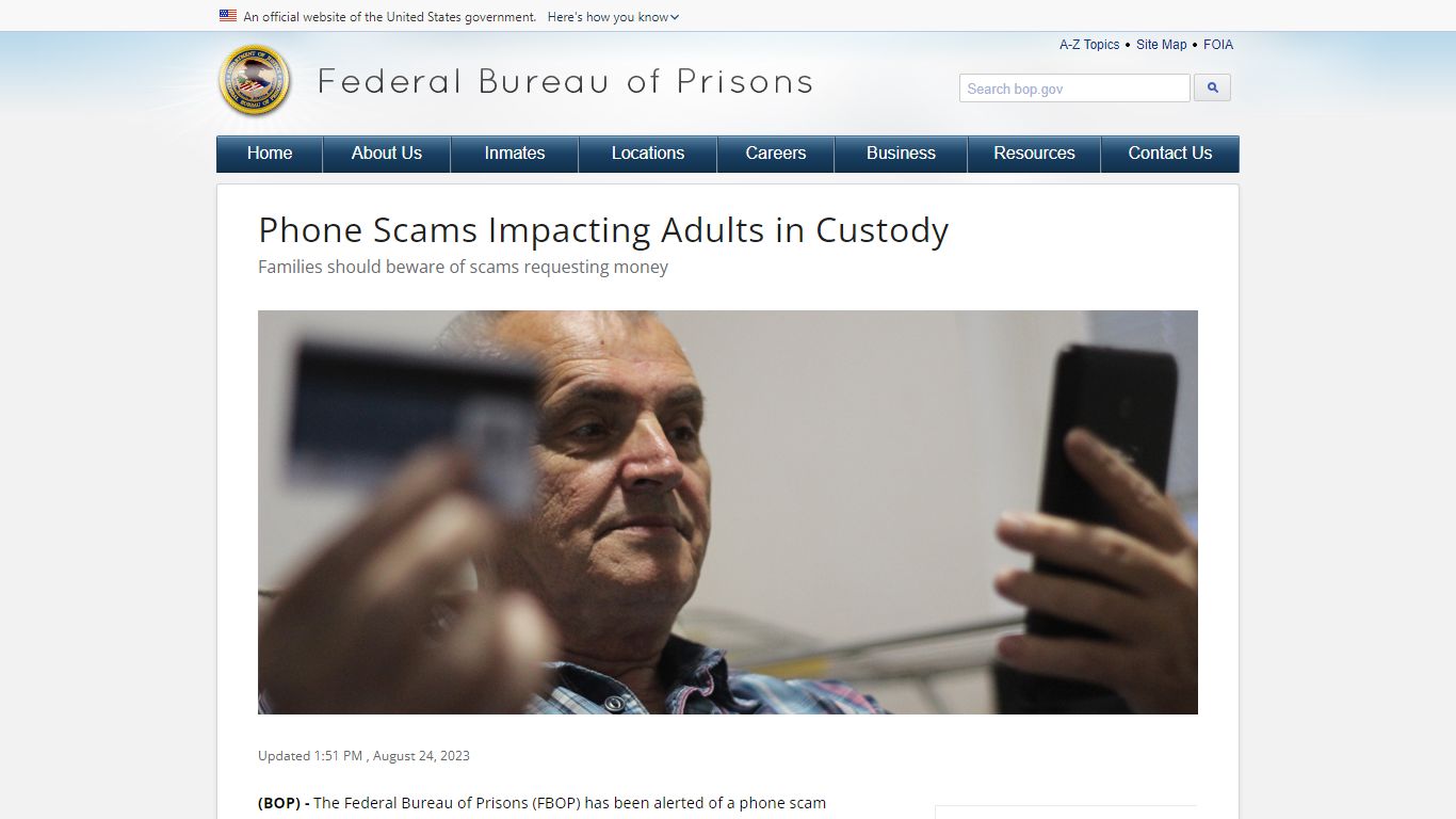 BOP: Phone Scams Impacting Adults in Custody